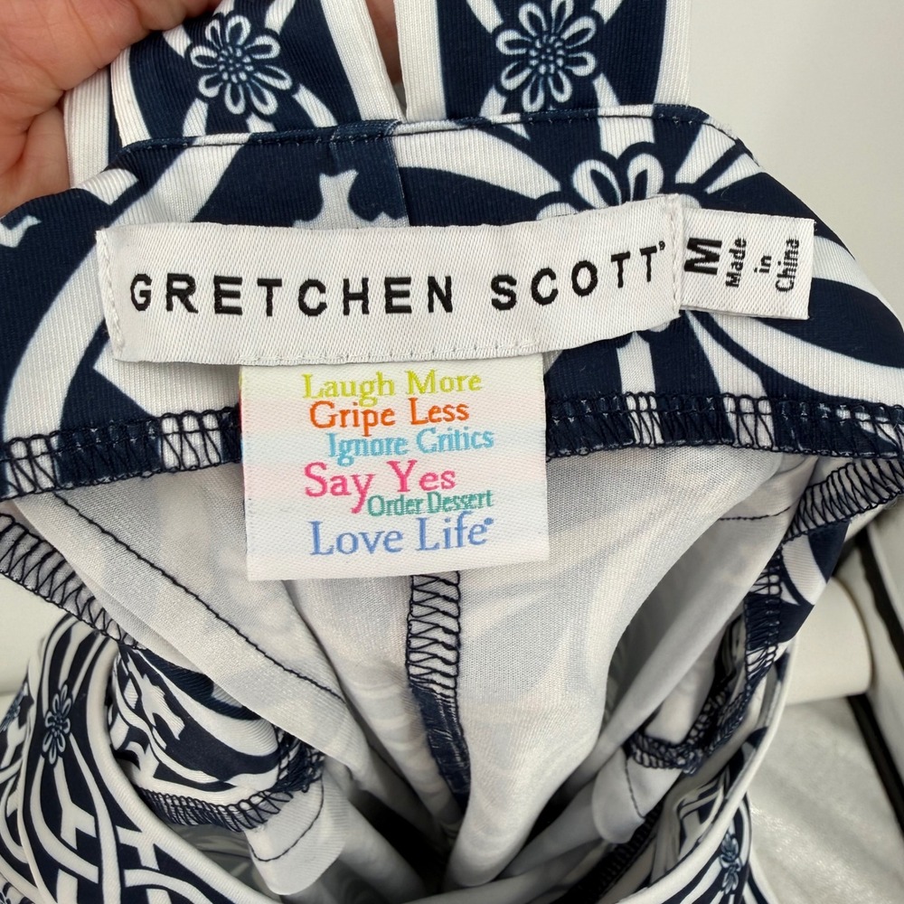 Gretchen Scott Jersey Isosceles Dress Medium Navy White Geometric Sleeveless - Picture 7 of 8